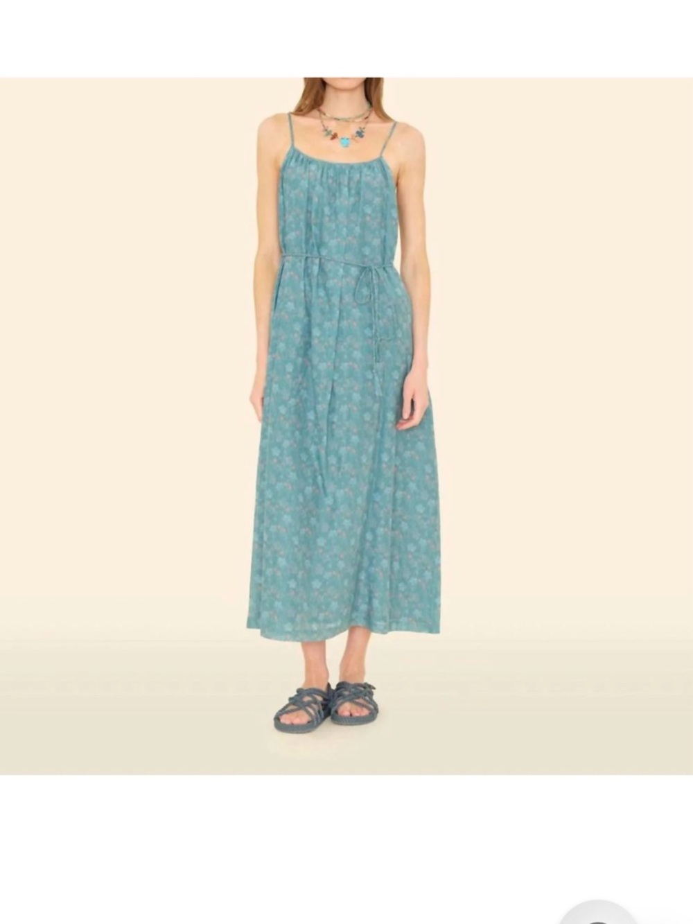 XiRENA Teal Floral Tie-Waist Maxi Dress